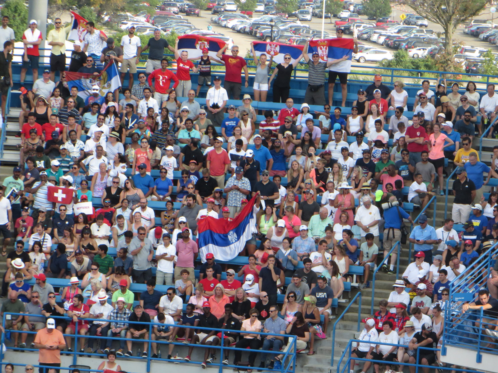 Serbian supporters of Novak Djokovic at the Central Stadium in Cincinnati, OH