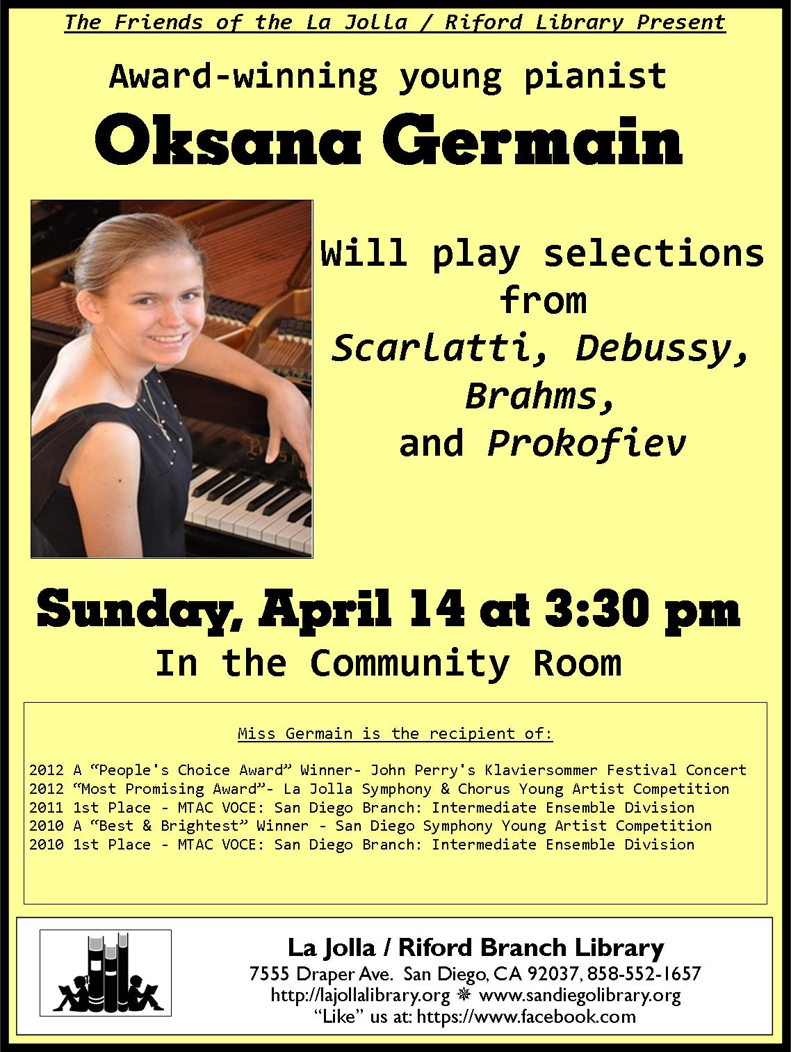Oksana Germain - La Jolla Library Recital