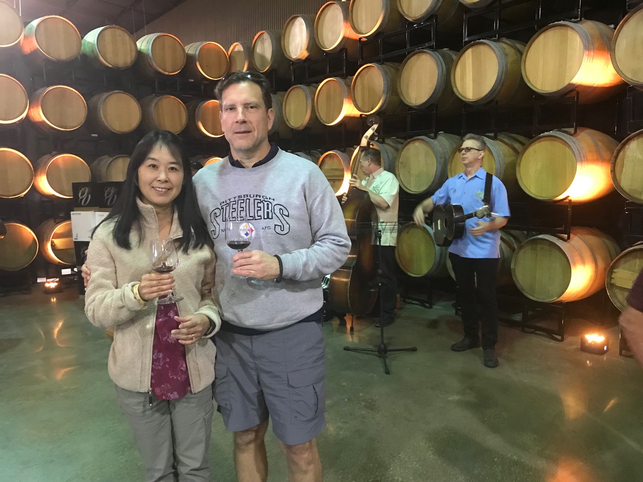 Also at the festival from Columbus, George and Kyoko Grahovac, while touring the winery entered a barrel room where, wouldn’t you know, the tamburitza orchestra was playing.