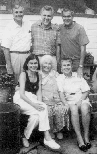 Vuka Stepovich (centre, seated) surrounded by family from left Mike Stepanovich, Misha Stepanovich and Alex Stepanovich. Seated from left Ellen Burdette and Nada Houston. They are pictured at “Vuka’s Villa”, the cabin of the first generation of Stepa